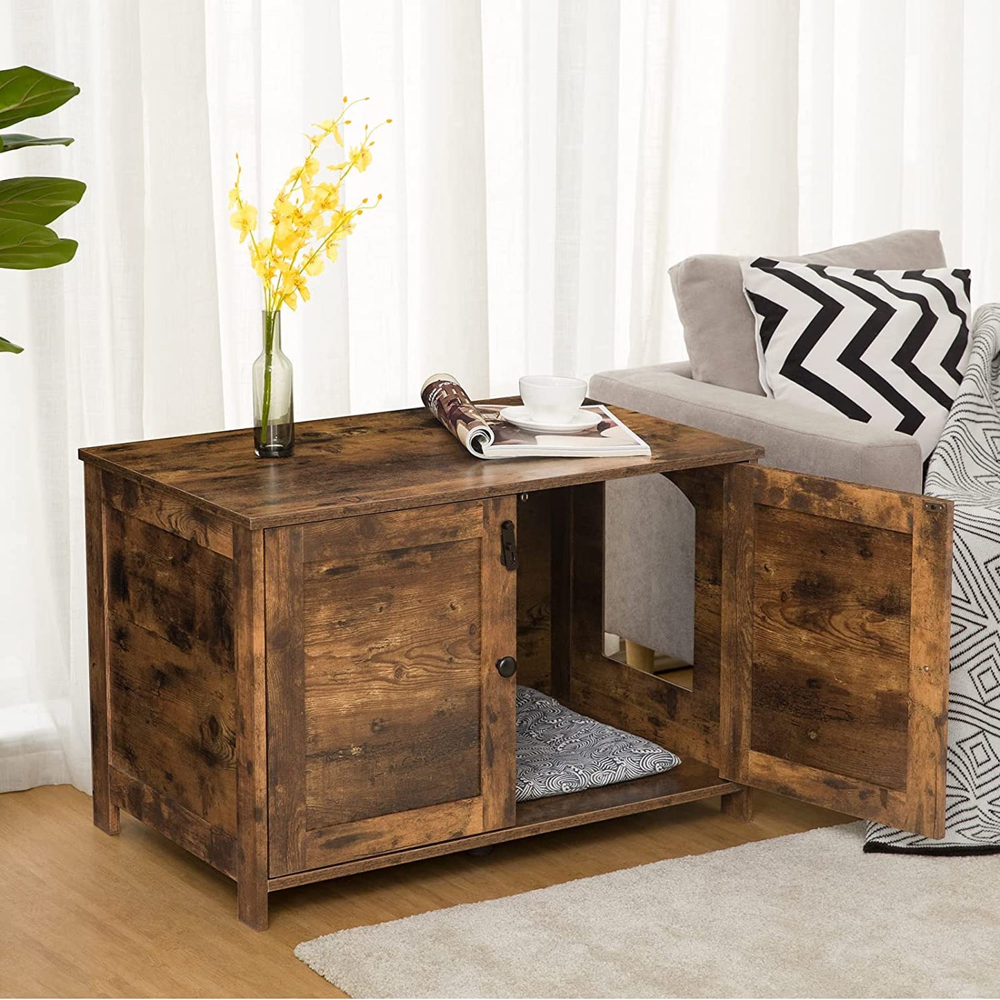 Cat Litter Box Furniture - Wooden Pet House for Living Room