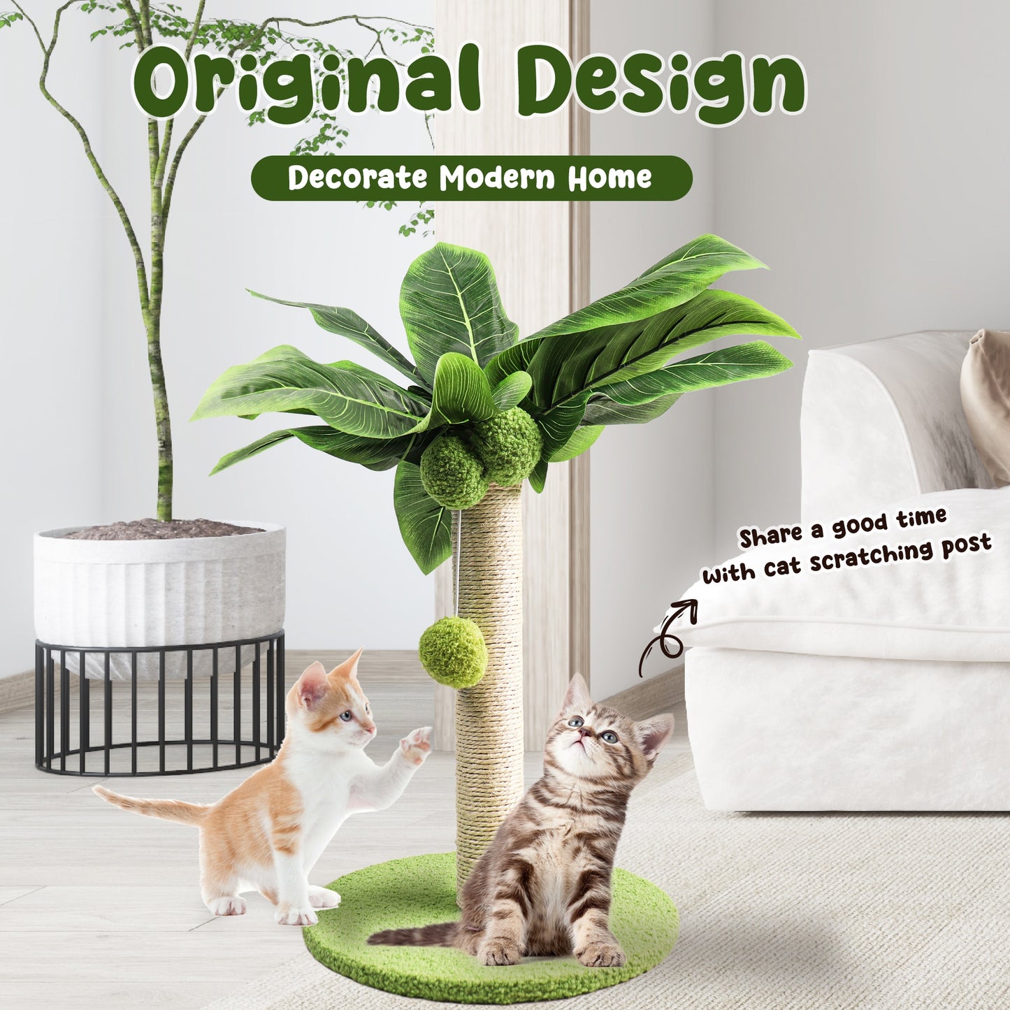 Cat Scratching Post for Kitten with Cute Green Leaves